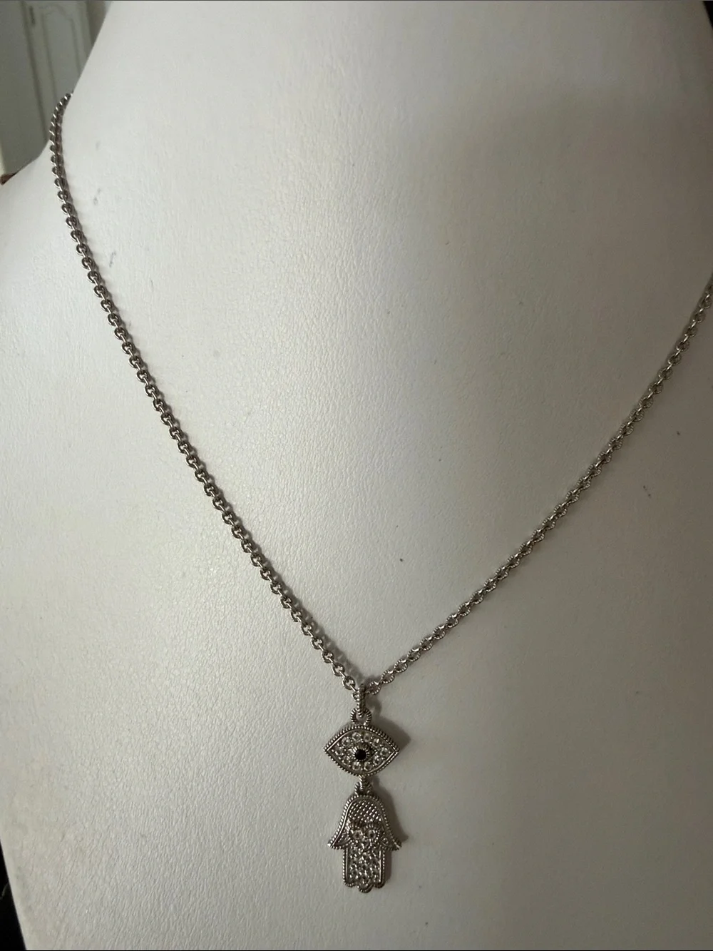 Judith Ripka Silver-tone Evil Eye and Hamsa Pendant Necklace